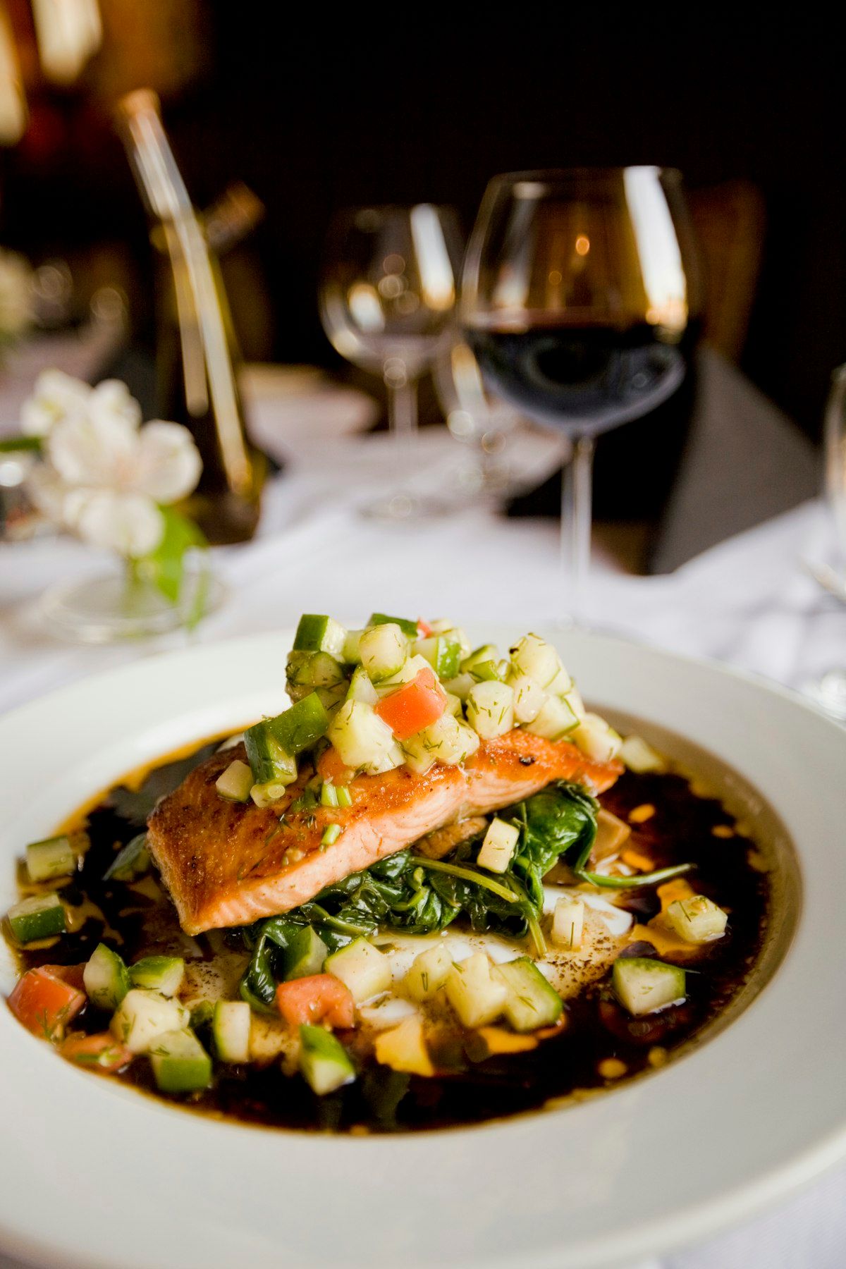 Plated salmon main course